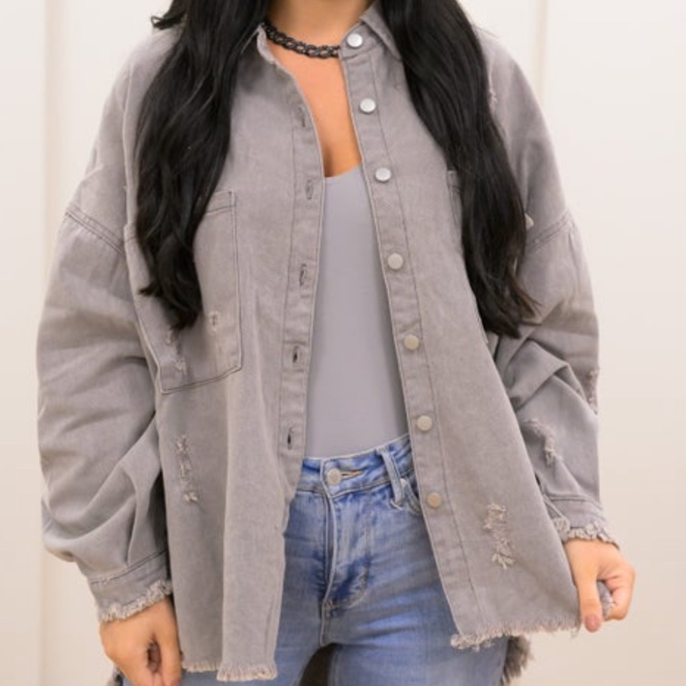 NWT POL Denim Jacket size M in Grey